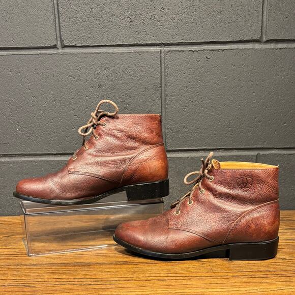 ARIAT Brown Leather Lace Up Western Booties Ankle Boots Women’s 7.5 - Picture 1 of 8